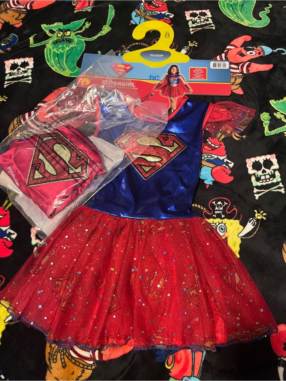 DC Supergirl Shiny Blue Bodice with Red Sparkle Tutu Costume